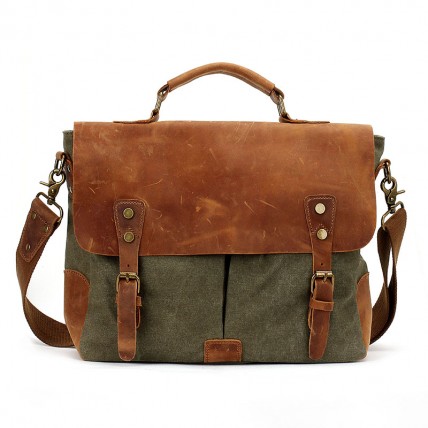 AT1 MESSENGER I VINTAGE™ Mallette porte-documents en canvas et cuir naturel, sac à bandoulière 5 couleurs 